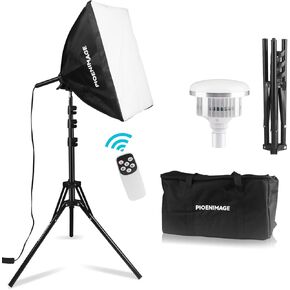 Softbox Photography Lighting Kit, Soft box Lighting Set with 17x17in Softbox, Folding Lighting Tripod, 85W 2700-6500K LED Bulb, Remote, Studio Lights for Photography, Video Recording, 2Sets