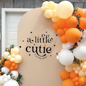 A Little Cutie is On The Way Decal Sign，Gender Reveal Party Backdrop Decals Sign，Baby Shower Backdrop Decal for Balloon Arch，Orange Theme Baby Wall Sticker Sign，Citrus Theme Wall Decals
