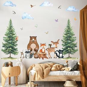 Uflashmi Woodland Nursery Wall Decor Decal, Woodland Forest Animal Wall Stickers for Baby Nursery Bedroom Kids Room Decor