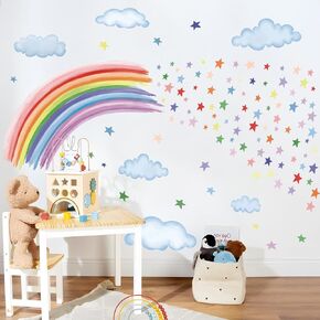 Rainbow Wall Stickers, Colourful Stars Wall Decals Peel and Stick Wall Decal Self Adhesive Home Decor for Girls Boys Nursery Kids Room