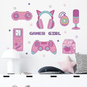 Gaming Wall Decor Pink Gamepad Headphone Prints Game Picture Game Painting Gamer Sign Poster for Girls Kids Room Bedroom