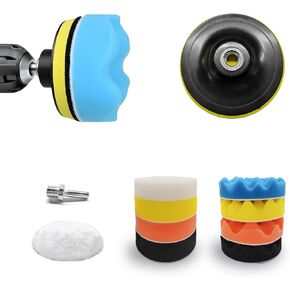 11PCS Car Foam Polishing Pads Kit, 3 Inch Hook and Loop Polishing Pads with M10 Drill Adapter, Sponge Pad Wool Buffing Pad Drill Polishing Kit for Car Detailing Waxing
