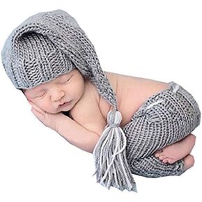 Matissa Newborn Baby Girl/Boy Crochet Knit Costume Photo Photography Prop Hats Outfits (Grey Outfit)
