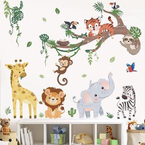 wondever Watercolor Forest Animal Tree Wall Stickers Elephant Giraffe Lion Zebra Peel and Stick Wall Art Decals for Kids Room Baby Nursery Bedroom