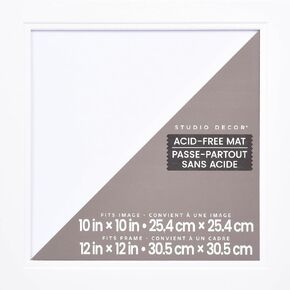 12" x 12" Brazilian White Double Mat with 10" x 10" Opening by Studio Décor - Acid Free Mat Board for Pictures, Documents, Certificates, Artwork, and Prints - 1 Pack