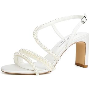 Pearl Heels Wedding Shoes for Bride Open Toe Heeled Sandals Bridal Shoes Strappy Wedding Heels