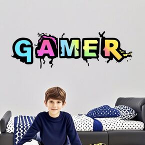 Colorful Gamer Wall Decal Vinyl Decal Art Design Stickers for Home Playroom Bedroom, Game Boys Girls Women Men Gaming Video Room Game Center Internet Bar (Gamer, 35.4" W x 12" H)