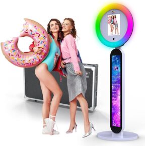 Photo Booth Machine,Portable Photo Booth Compatible with Any I Pads 10.2", 10.9", 12.9", Photo Booth Shell Stand with RGB Ring Light Photo Booth Software Control for Party and Wedding, Flight Case