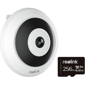 REOLINK Indoor Fisheye Camera FE-W Bundle with 1 pcs 256GB SD Card, 2K+ 6MP 360° Panorama, 2.4/5GHz WiFi Security Camera, Person Motion Detection, 2-Way Audio, Multiple Panoramic Display Views