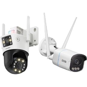 ZOSI C298 Max 4K 8MP Dual-Lens & C186 Aurora Lux Outdoor Cameras, PTZ 360°/Dual-Band WiFi, 8X Zoom, AI Person/Vehicle Detect, True Color Night Vision, 2-Way Talk, Spotlight Siren (2-Cam Bundle)