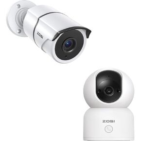 Zosi 2MP 1080p HD-TVI CCTV كاميرا الأمان المنزلية و C518 2K كاميرا أمان ذكية داخلية ، رصد الطفل والحيوانات الأليفة ، 2.4G/5G CAM Dual-Band Home Cam مع تطبيق هاتف ، رؤية ليلية