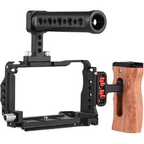 Andoer Camera Cage Top Handle Side Hand Grip Protective Cage Kit Aluminum Alloy Camera Video Cage with Magnetic Wrench Slot Cold Shoe Mount Arca Quick Release Slot Numerous Compatible with Sony A6700