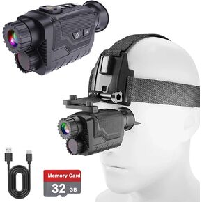 4K Head Mounted Night Vision Monocular, 1312FT Night Vision Goggles for Adults, 8X Digital Zoom 7-Level Infrared with 32GB Memory Card to Photo and Video for Camping