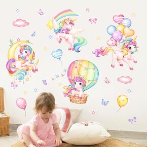 Rainbow Unicorn Wall Decals Rainbow Flowers Butterflies Clouds Hearts Unicorn Wall Stickers Baby Nursery Girls Bedroom Daycare Wall Decor