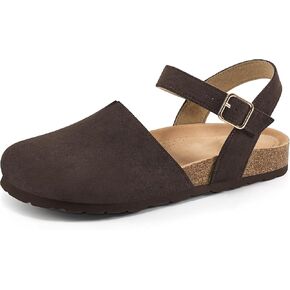 Ecetana Womens Sandals 2025 Dressy Summer Closed Toe Flats Comfortable Cork Footbed Casual Walking Shoes