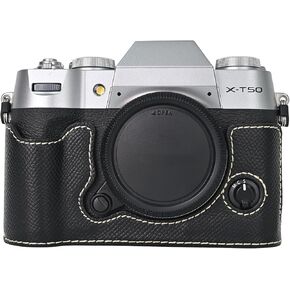 Camera Case for FUJIFILM X-T50 Mirrorless Digital Camera,Fuji XT50 Half Case with Soft Microfiber Inner,Function Well with 1/4"-20 Thread Hole Retro PU Leather Litchi Stria-Baby Blue