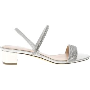 Nina Womens Gwenda Rhinestone Metallic Block Sandals Low Heel 1-2 " - Silver