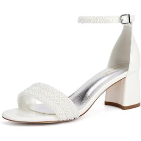 Low Block Heel Wedding Shoes for Bride Open Toe Bridal Shoes Wedding Heeled Sandals