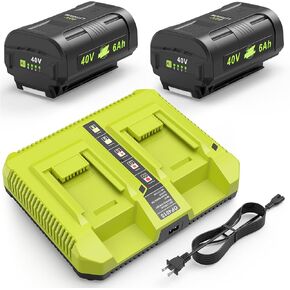 2 Packs OP4060 40V Max 6000mAh 240Wh Battery Replacement for Ryobi with Ryobi 40V OP401S Charger