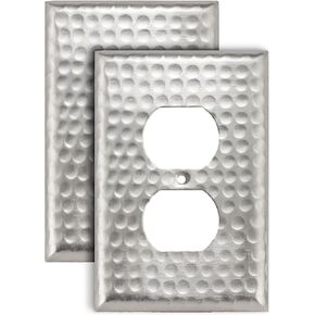 Monarch Abode Hand Hammered Duplex Metal Decorative Wall Plate Switch Plate Outlet Cover, 1-Gang, Matte Black (2-Pack)
