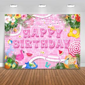 Mocsicka حمام سباحة عيد ميلاد سعيد خلفية الصيف سباحة السباحة عيد ميلاد لافتة شاطئ هاواي الشاطئ Pink Party Prots Prots (Pink ، 7x5ft (82 "x60"))