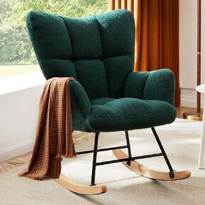 Sweetcrispy Rocking Chair Nursery, Teddy Upholstered Glider Rocker with High Backrest, Reading Chair Modern Rocking Accent Chairs Glider Chair for Nursery, Living Room, Bedroom