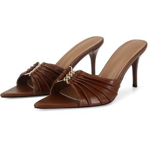 Ruched Kitten Heels for Women 3 Inch Pointed High Heels Sandals Peep Open Toe Slip on Stiletto Pumps Sexy Dressy Mules