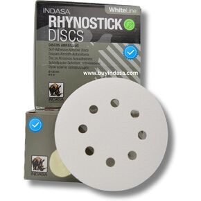 5 inch RhynoStick 8-Hole White Line Sticky Discs 100 Discs 150 Grit