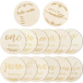 14PCS Monthly Milestone Marker Discs, Wooden Milestone Cards Months Signs for Announcement and Milestones, DIY Arts & Crafts, Gifts, Decoration, Ornaments