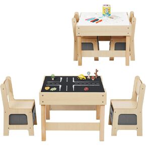 3 In1 Toddler Table and Chair Set ، طاولة الأطفال والكراسي الذين تتراوح أعمارهم بين 3-7 مع درج متعدد الاستخدامات وأدراج تخزين ، طاولة أطفال حسية للمنزل والحضانة والمسرح. هدية مميزة للبنين والبنات.