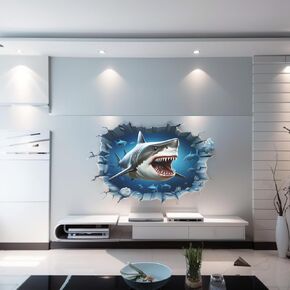 Realistic Shark Wall Stickers, Sea Creature Wall Decals, Shark Wall Decor for Nursery Kid’s Room Boy Living Room Classroom Bedroom Children's Room Bathroom Sofa TV Background Decorations (Large)