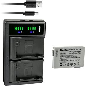 Kastar 2-Pack Battery and LTD2 USB Charger Replacement for Canon BP-208 BP208 BP-208DG Battery, Canon DC10, DC19, DC20, DC21, DC22, DC40, DC50, DC51, DC95, DC100, DC200, DC201, DC210, DC211 Cameras