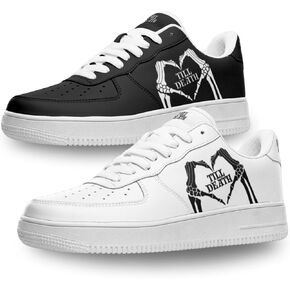 Bride Till Death Collection Low-Top Sneakers, Personalized Bride and Groom Black or White Sneakers for Wedding Day, Wedding Pictures or Honeymoon, Custom Skeleton Heart Design