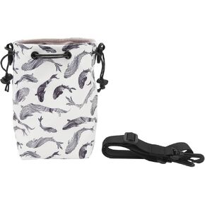 Camera Drawstring Shoulder Bag for Instant Cameras, Multifunctional Storage Pouch with Design for Travel & Photography (Green Leaves)