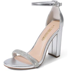 DREAM PAIRS Women's Hi-Chunk High Heel Pump Sandals,Size 9.5,Silver-Rhinestone,HI-CHUNK