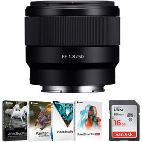 Sony Fe 50mm F/1.8 (SEL50F18/F) حزمة بطاقات ومجموعة برامج SD 16GB لـ ILC الكاملة (3 عناصر)