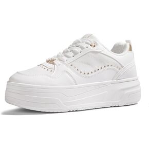 Women's Platform Sneakers Chunky Tennis Shoes with Artificial Leather & Recyclable Material Insole Non-Slip Cushion for Casual, Streetwear & Daily Outfits
