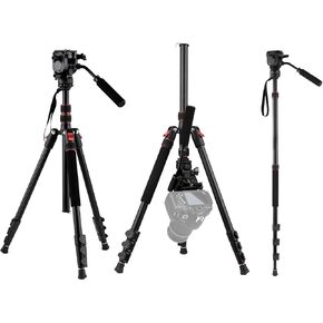 Andoer Professional Portable Aluminum Camera Tripod Stand Monopod 200cm/78.7inch 4-Section Adjustable 8KG Payload with 3-Way Hydraumatic Pan Tilt Head Carrying Pouch for DSLR SLR Camera Travel