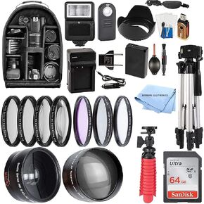 58mm Accessory Bundle for Canon EOS Rebel T7, T6, T5, T3, T100, 4000D, 2000D, 3000D and More with 64GB SanDisk Memory Card, Wide Angle Lens, Telephoto Lens, Tripod, Backpack W/Extreme Elec Cloth