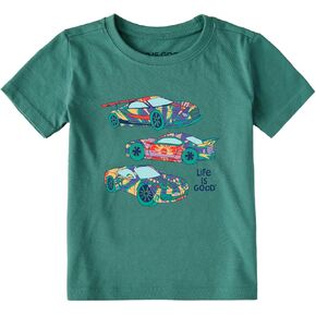 Life is Good. Toddler Tie Dye Race Cars SS Crusher Tee, Spruce Green, 3T