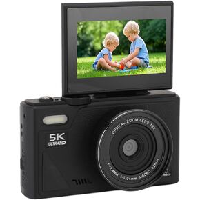 5K Digital Camera, 75MP HD Vlogging Cameras with 3 Inch Screen 18X Digital Zoom, Autofocus Retro Compact Travel Camera, for Travel, Family Photography (White)
