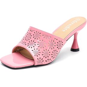 Fereshte Womens Hollow Out Flower Sandals تنزلق على البغال المربع في الصنادل المربعة.