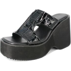 Women Pu Print Square Toe Platform Slides Sandals Fashion Chunky Lug Sole Non Slip chunky Wedges Mule Slides Comfortable Slip on Thick Sole Outdoor Causal Summer Sandals