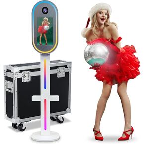 Magic Mirror Photo Booth 15.6 Inch with RGB Light, DSLR Photobooth Machine Selfie Portable Touch Screen with Flight Case for Wedding Party Events (White, 15.6" Photo Booth)