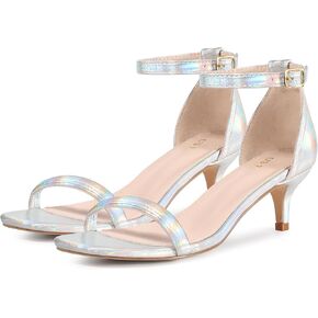 Perphy Square Toe Kitten Heel Ankle Strap Sandals for Women