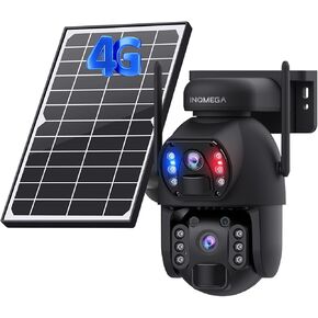 INQMEGA 6MP Dual-Lens Solar Camera Outdoor, 4G LTE Cellular Surveillance Camera with Color Night Vision, PIR Motion Sensor, (NO WiFi Need)