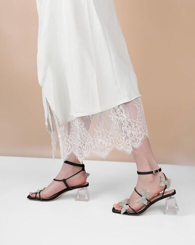 Joseywade Butterfly Heels Heeled Sandals Rhinestone Crystal Diamond Butterflies Heels Open Toe Clear low Heels 2 Inch Women's Shoes in Kuwait