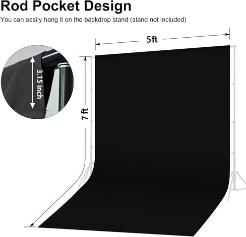 Black Backdrop for Photoshoot 5 X 7 FT, Large Photography Photo Backdrop Background Screen for Photo Booth Backdrop Photoshoot Curtain Wedding, Video Meeting, Birthday Party,Podcasting in Saudi Arabia