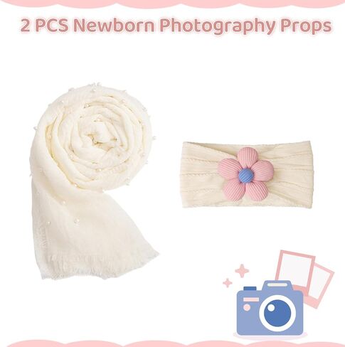 2 PCS Newborn Photography Props, Baby Props Photography Wrap 35.5 by 67 in Newborn Photography Props with s Pearl Headband for Baby Photoshoots Posing Photo (Pale Pinkish Grey) in Saudi Arabia