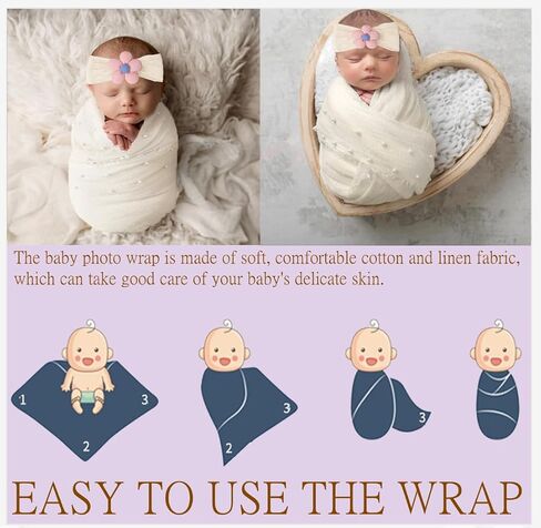2 PCS Newborn Photography Props, Baby Props Photography Wrap 35.5 by 67 in Newborn Photography Props with s Pearl Headband for Baby Photoshoots Posing Photo (Pale Pinkish Grey) in Saudi Arabia
